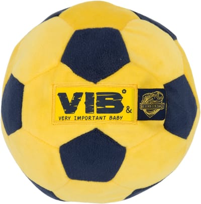 VIB® - My first football + Stichting Elk Kind een bal met belletje geel-navy - 1 stuks - Babykleertjes - Baby cadeau - zwangerschap aankondiging - geboorte cadeau