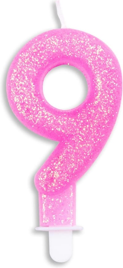 Wefiesta Cijferkaars 9 Glitter 7 Cm Wax Roze