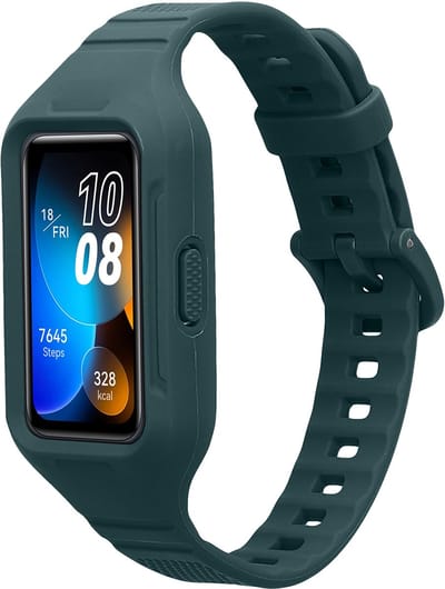 kwmobile smartwatch bandje en bumper van silicone - geschikt voor Huawei Band 9 / Band 8 7 6 Pro / Honor Band 7 6 - in blauwgroen - Optimale bescherming
