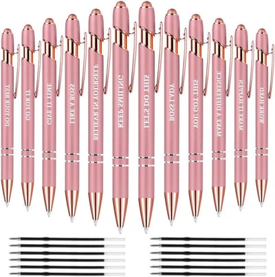 Set van 12 Inspirerende Pennen met 12 Navullingen en Optische Potloodpunt - Zwarte Inkt 0.5mm, Perfect voor Creatief Schrijven en Notities
