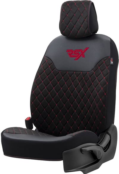 Stoelbeschermer RSX Diamond zwart met rood stiksel (eenvoudige montage) - luxe suede met kunstleer