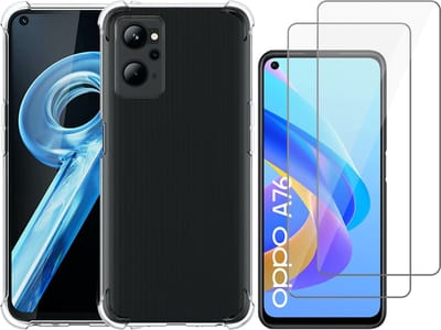Hoesje geschikt voor Oppo A76 - Anti Shock Proof Siliconen Back Cover Case Hoes Transparant - 2x Tempered Glass Screenprotector