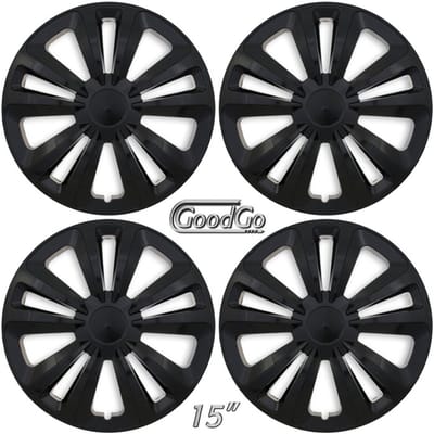 GoodGo Wieldoppen TERRY-BK 15 inch - glanzend zwart - set van 4 stuks (CONTROLEER UW BANDENMAAT en lees a.u.b. de onderstaande, uitgebreide tekst!)