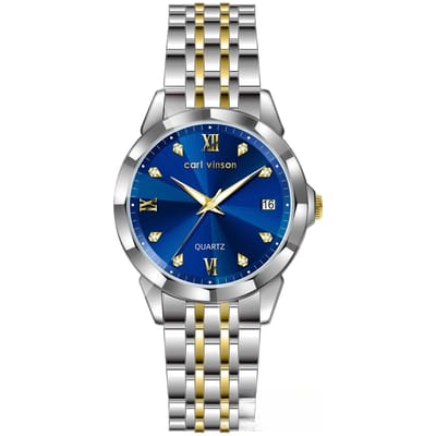 Eenvoudig Damescadeau Horloge Kalender Waterdicht Kwarts Diamant Gezet Dameshorloge blue