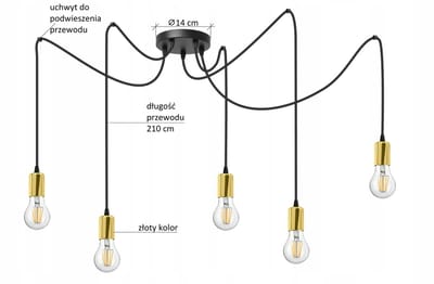 Hanglamp Pająk Tom BKZ - Zwart/Goud, 5xE27, 210cm