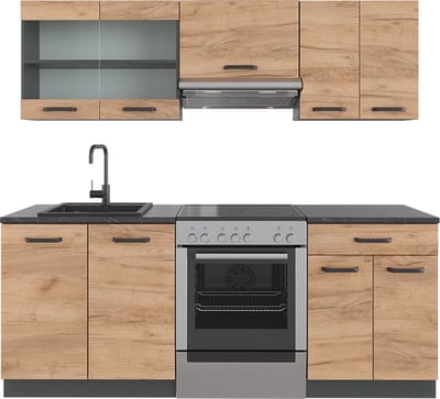 Vicco R-Line Complete keukeneenheid – 200 cm, WB Antraciet Eik goud/antraciet