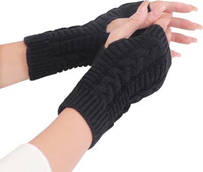 Zwarte Polswarmers - Zwart - Vingerloze Handschoenen voor dames - Acryl