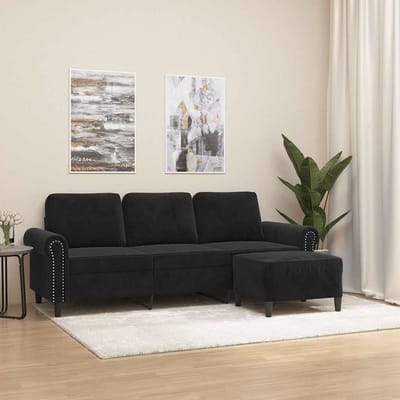 vidaXL - Driezitsbank - met - voetenbank - 180 - cm - fluweel - zwart