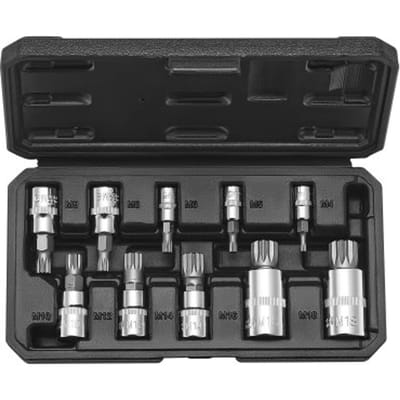 VEVOR XZN Driehoekige Spline Bit Doppenset, 10-delig M4 – M18, Hoogwaardig Cr-V Staal, 1/4-inch, 3/8-inch en 1/2-inch aandrijvingen, met verbeterde opbergkoffer, voor Automotive