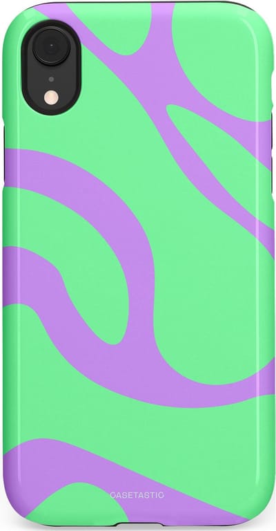 Casetastic Hoesje Geschikt voor Apple iPhone Xr - Stijlvolle Beschermende Duo-layer Case - Pastelgolven Mint-Lila