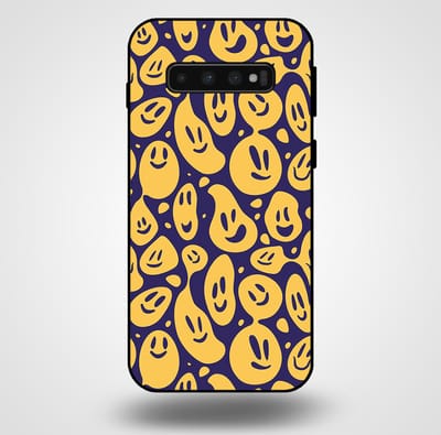Smartphonica Telefoonhoesje voor Samsung Galaxy S10 Plus met smiley opdruk - TPU backcover case emoji design - Paars Geel geschikt voor Samsung Galaxy S10 Plus