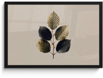 Poster in lijst - Fotolijst 60x40 cm - Posters - Beukenbladeren - Bruin - Groen - neutraal - Posterlijst zwart - Decoratie - Wanddecoratie woonkamer - Muurdecoratie slaapkamer