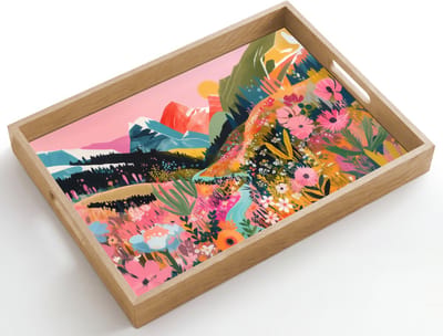 Dienblad hout 50x35 cm - Schootdienblad - Rivier - Diepte - Bloemen - Borrelplank rechthoek - Plateau dienbladen