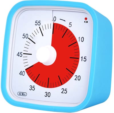 Timer - Kookwekker - Visuele timer kinderen - Visuele Timer - Verbeterde zwarte visuele timer met beschermhoes - Stille 60 minuten countdown-timer voor kinderen en volwassenen met herinnering bij laag batterijniveau （Blauw en rood）