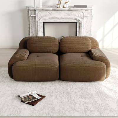 Corduroy loveseat - modulaire frameloze bank voor woonkamer, slaapkamer, thuisbioscoop - 2 personen - bruin - gebogen armleuningen - antislip onderkant - geen montage nodig