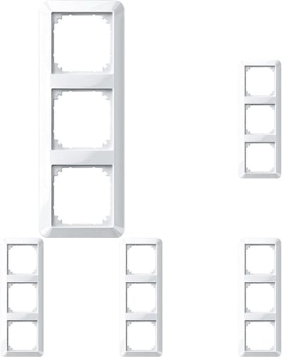 Unyqoos® Set van vijf glanzende drievoudige afdekframes in poolwit voor M-frames, 5 stuks