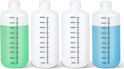 Set van 4 HDPE Testbuizen van 500ml, Lekvrije Plastic Flessen met Schroefdop voor Laboratorium en Keuken, Translucent en Duurzaam