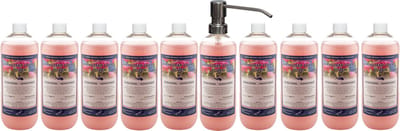 Handzeep Crème Rozen 1 liter - set van 10 stuks - met gratis RVS zilverkleurige pomp - Voordeelverpakking