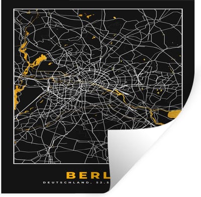 Muurstickers - Sticker Folie - Berlijn - Duitsland - Plattegrond - Kaart - Stadskaart - Goud - 100x100 cm - Plakfolie - Muurstickers Kinderkamer - Zelfklevend Behang XXL - Zelfklevend behangpapier - Stickerfolie