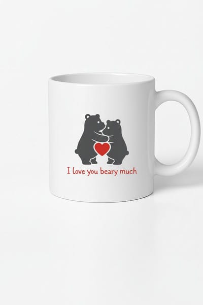Witte Mok 'I love you beary much' met Knuffel Beren en Rood Hart - Romantisch Cadeau Valentijn