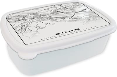 Broodtrommel Wit - Lunchbox - Brooddoos - Bonn - Plattegrond - Kaart - Stadskaart - 18x12x6 cm - Volwassenen