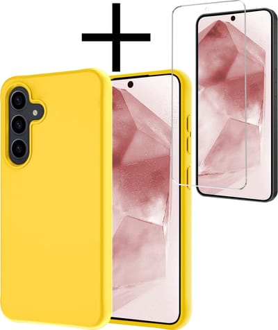 Hoesje - Met Screenprotector - Geschikt voor Samsung Galaxy A55 - Sterk & Shockproof - Back Cover - Siliconen Case - Telefoon Hoes - Geel