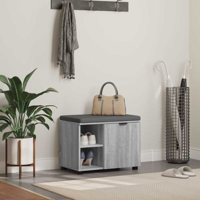 vidaXL - Hallenbank - met - kussen - met - plank - Grijze - Sonoma - 60 - x - 38 - x - 46 - cm