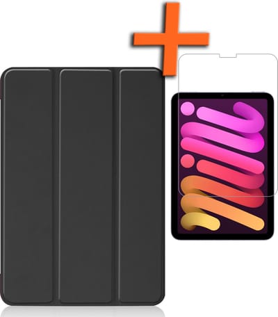 Hoesje - Geschikt voor Apple iPad Mini 6 (2021) - 8.3 inch - 6e Generatie - Met Screenprotector - Trifold Bookcase - Hard Cover - Hardcover Book Case - Tablet Hoes - Zwart