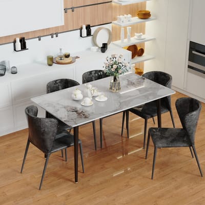 FATIVO rechthoekige Eettafel - Keukentafel - marmerlook - 120x70x76cm - wit - Modern Tafel voor Eetkamer, Keuken, Woonkamer