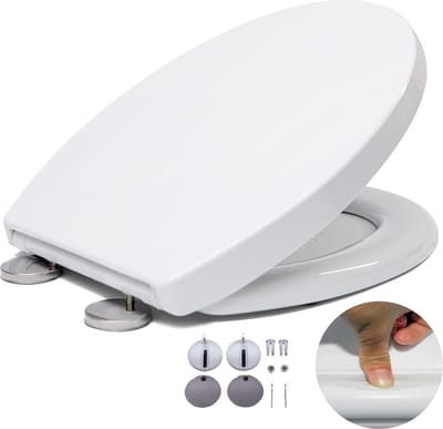 premium toiletbril, wit ovaal universeel toiletdeksel met snelsluiting en soft-close-mechanisme met metalen beslag voor een afneembaar comforttoiletdeksel