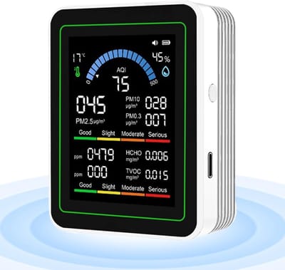 Luchtkwaliteitsmeter - Luchtkwaliteitstester - Binnenlucht Meten - Draagbaar Realtime Meetinstrument - 4.8 x 9.8 x 4.8 cm - Wit