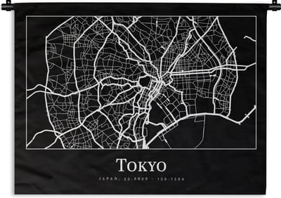 Wandkleed - Wanddoek - Kaart - Tokio - Stadskaart - Plattegrond - Tokyo - 120x90 cm - Wandtapijt