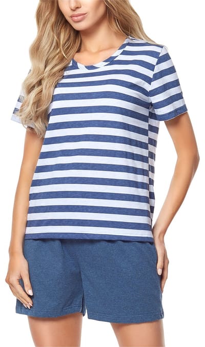 Merry Style MS-MS10-216-PJ Dames Pyjama - ronde hals - korte mouwen - korte broek zonder zakken - Katoen - Amarant/Grijs – S