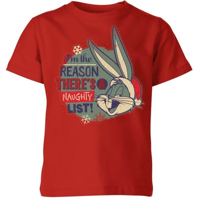 Looney Tunes I'm The Reason There Is A Naughty List Kids' Christmas T-Shirt - Red - 98/104 (3-4 jaar)