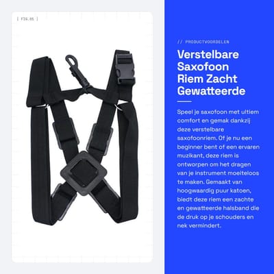 Dailygoods- Saxofoon Riem Verstelbaar - Zacht Gewatteerde Halsband - Hoogwaardig Katoen - Geschikt voor Kleine/Grote Saxofoons - Vier Gespen - Duurzaam - Saxofoonband