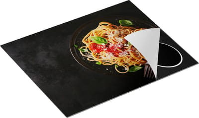 Chefcare Inductie Beschermer Bord Italiaanse Spaghetti op een Marmeren Plaat - 65x50 cm - Afdekplaat Inductie - Kookplaat Beschermer - Inductie Mat