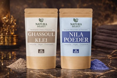 Ghassoul Klei 100g & Nila Poeder 50g – Marokkaanse Kleipoeder Set – Voor Gezichtsmaskers – Natuurlijk