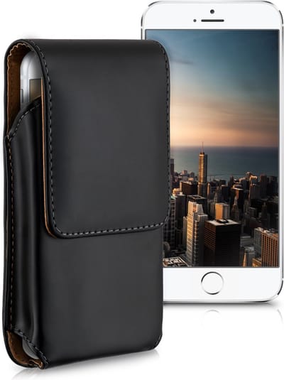 kwmobile heuptasje voor smartphone met gordelclip - geschikt voor S - 4,5" - Fanny pack in zwart - Imitatieleren gordeltas 13,5 x 6,9 cm