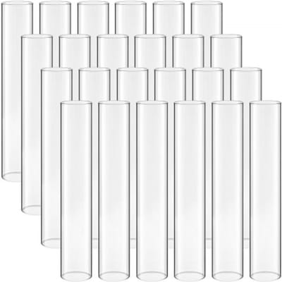 VEVOR 24-Delige Glazen Cilinderset voor Kaarsen, Stormlantaarns 65x350mm, Kaarsenkappen van Borosilicaatglas, Kaarsenkappen Zonder Bodem, Windbestendige Kaarsenhouders voor Bruiloften, Kerst en Feestdecoratie