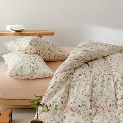 Lanqinglv Beddengoed 200 x 200 cm, katoen, wit, kleurrijk bloemenpatroon, planten, bladeren, Öko-Tex beddengoedset, renforcé, dekbedovertrek met ritssluiting en 2 kussenslopen 80 x 80 cm