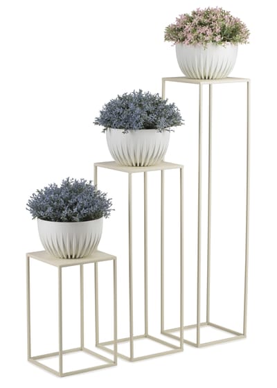 Modern Bloemenstandaard - Metaal - Crème - Minimalistisch design - Stabiel vierkant - Voor binnen