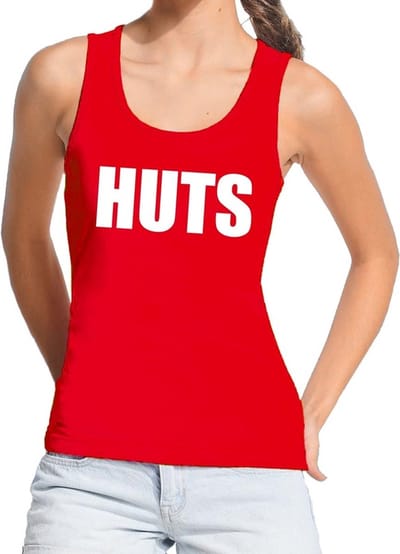 HUTS tekst tanktop / mouwloos shirt rood dames - dames singlet HUTS S