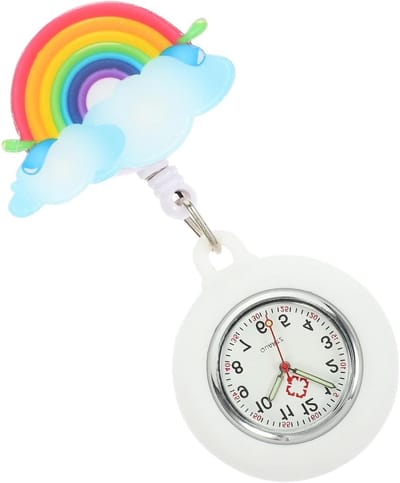 Draagbare Retractable Zuster Horloge met Regenboog Klok, Siliconen Cover en Badge Rol met Secondenwijzer voor Verpleegkundigen