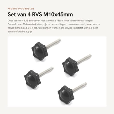 Dailygoods- Handknop 38mm - M10 Schroef - Roestvrij Staal - Kunststof - Duurzaam - Eenvoudig te installeren - Schroefknop
