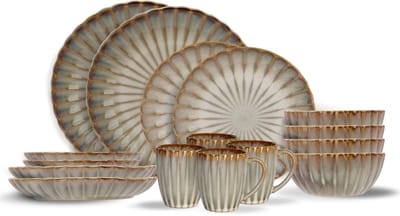 Cosy & Trendy Serviesset Astera Pearl Beige 16-delig - Servies Set 4 Personen - Modern Design Aardewerk - Vaatwasser- & Magnetronbestendig