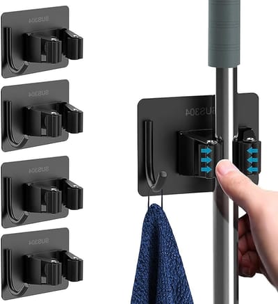4 Stuks Muurbeugels voor Bezem en Gereedschap - Handige Opbergoplossing voor Bezem, Mop en Tuingereedschap met Haak - Zwart