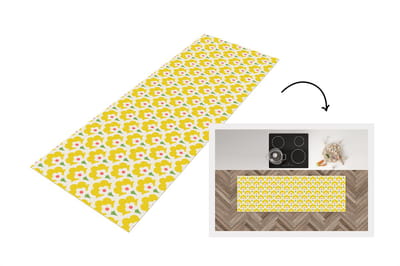 Keukenloper 150x50 cm - Keukenmat vinyl Design - Retro - Seventies - Geel - Keukenmatten loper - Keuken vloerkleed tapijt