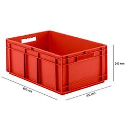 Stapelbak Eurobox serie EF 6240 - PP - L 600 x B 400 x H 240 mm - 47,5 l - gesloten wanden - open handgrepen - rood