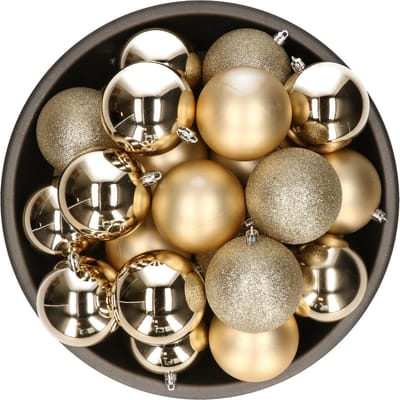 Kerstballen - 25x stuks - licht champagne - 8 cm - kunststof - kerstversiering