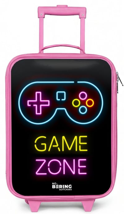 NoBoringSuitcases.com® - Kinderkoffer roze - Kindertrolley meisje - Qoute met neonkleuren - Koffer kind lichtgewicht - Reiskoffer trolley voor kinderen - Koffertje met lichtgevende wieltjes - Rolkoffer